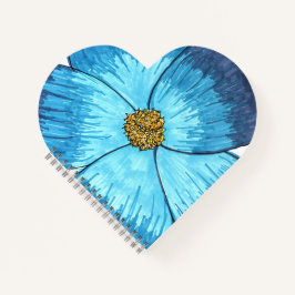 Großes blaues Blumen-Herz-Spiral-Notizbuch Notizblock