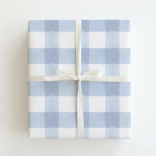Großes blaues Gingham-Feiertags-Geschenkpapier Geschenkpapier