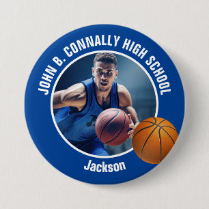 Großes blaues High-School-Basketballspieler-Foto Button