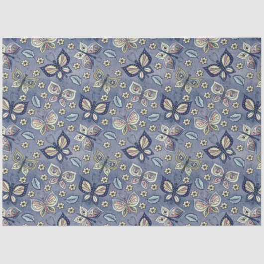 Grosses blaues Schmetterlingsmuster Seidenpapier (Vorderseite)