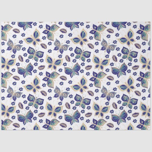 Grosses blaues Schmetterlingsmuster Seidenpapier (Vorderseite)