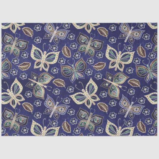 Grosses blaues Schmetterlingsmuster Seidenpapier (Vorderseite)