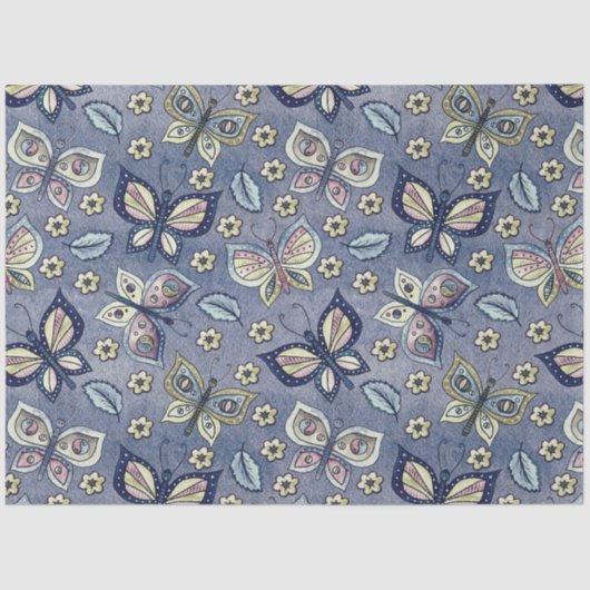 Grosses blaues Schmetterlingsmuster Seidenpapier (Vorderseite)