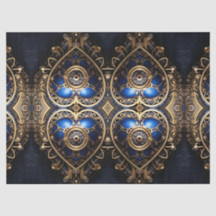 großes blaues und goldenes Steampunk-Herzenmuster Seidenpapier