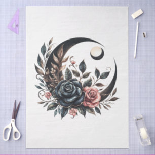 Grosses Blumengoth Crescent Moon & Rose Decoupage Seidenpapier