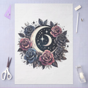 Grosses Blumengoth Crescent Moon & Rose Decoupage Seidenpapier