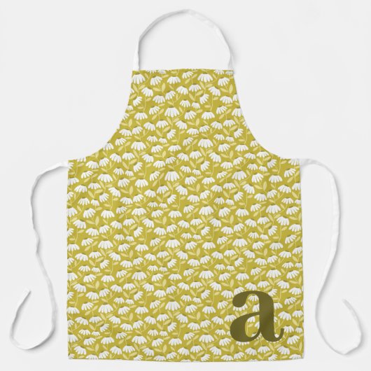 Großes Buchstabenmonogramm Dunkles Gold Floralmust Schürze (Vorderseite)