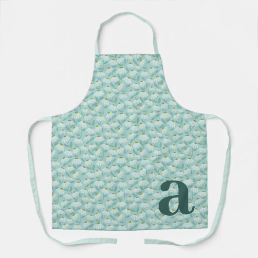 Großes Buchstabenmonogramm Teal Blau Blumenmuster Schürze (Vorderseite)