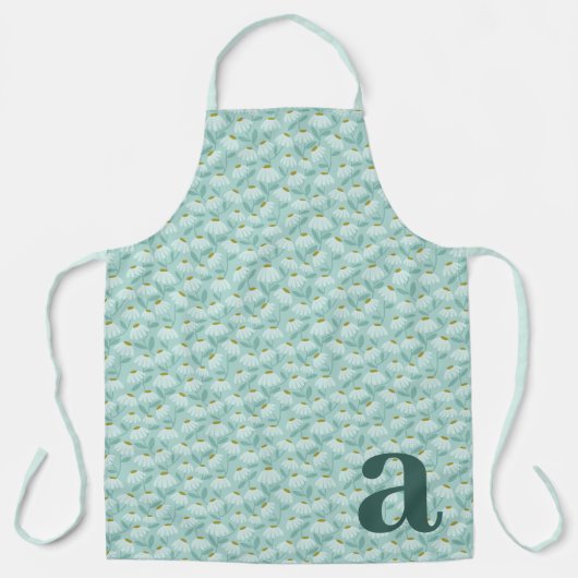 Großes Buchstabenmonogramm Teal Blau Blumenmuster Schürze (Vorderseite)