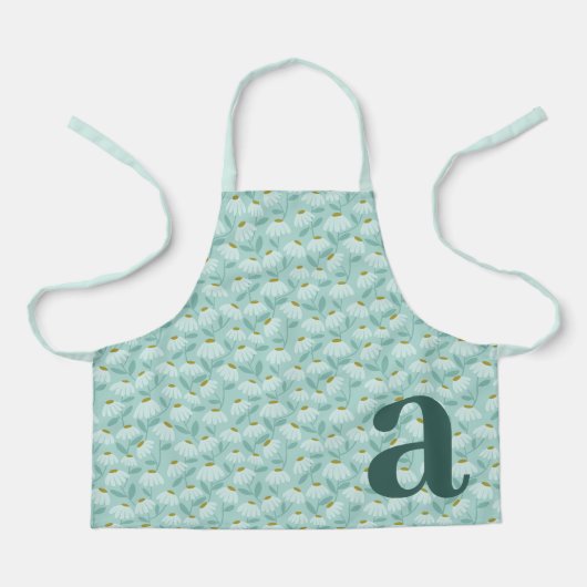 Großes Buchstabenmonogramm Teal Blau Blumenmuster Schürze (Vorderseite)