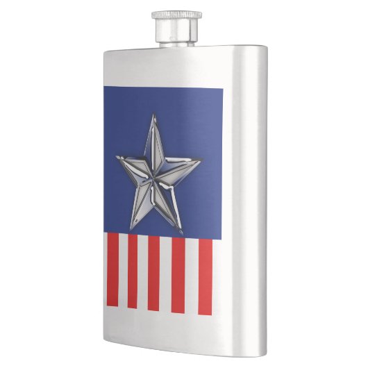 Großes Chrom wie silberner Stern auf festlichen Flachmann (Links)