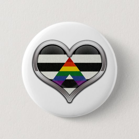 Grosses Chrome-Herz in LGBT, Alleingradfarben Button (Vorderseite)