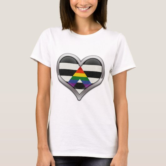 Grosses Chrome-Herz in LGBT, Alleingradfarben T-Shirt (Vorderseite)