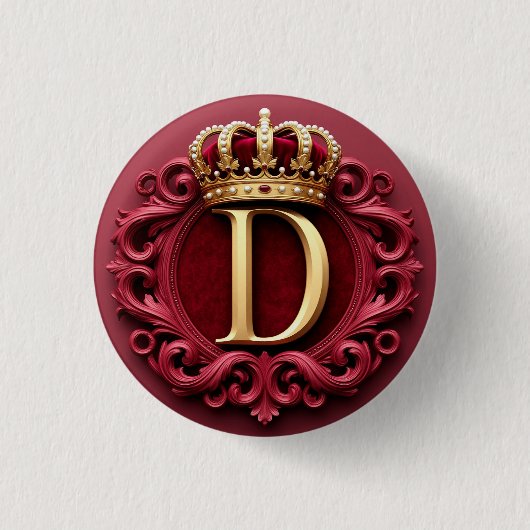 Großes D-Monogramm auf rotem Samt Button (Vorderseite)