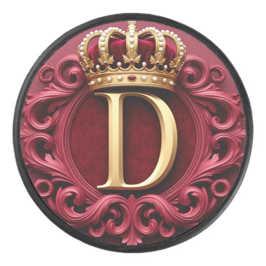 Großes D-Monogramm auf rotem Samt Eishockey Puck (Vorderseite)
