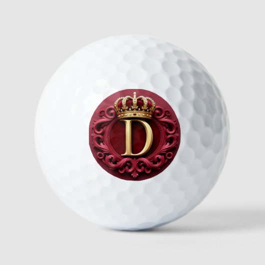 Großes D-Monogramm auf rotem Samt Golfball (Vorderseite)