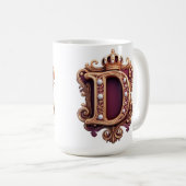 Großes D-Monogramm auf rotem Samt Kaffeetasse (VorderseiteRechts)