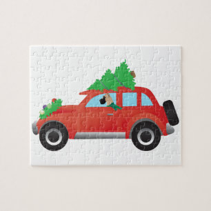 Großes Dane Auto mit Weihnachtsbaum oben Puzzle