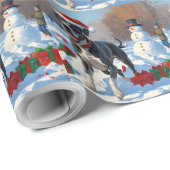 Großes Dane läuft im Schnee mit Weihnachtshut Geschenkpapier (Rolleneckpunkt)