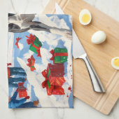 Großes Dane läuft im Schnee mit Weihnachtshut Geschirrtuch (Viertel Falte)