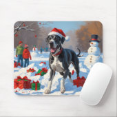 Großes Dane läuft im Schnee mit Weihnachtshut Mousepad (Mit Mouse)