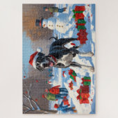 Großes Dane läuft im Schnee mit Weihnachtshut Puzzle (Vertikal)
