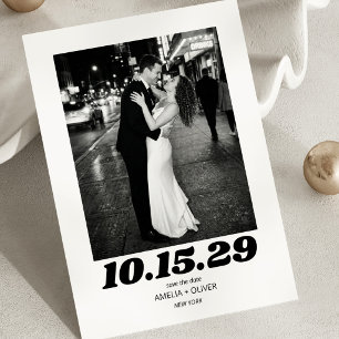 Großes Datum in Fettschrift Schwarz Weiß Paar Foto Save The Date