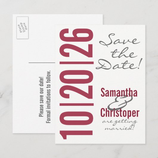 Großes Datum - Save the Date Postkarten (Vorne/Hinten)