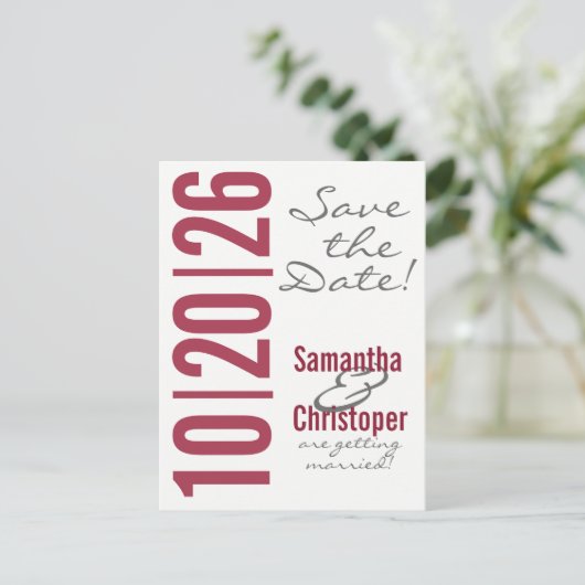 Großes Datum - Save the Date Postkarten (Stehend Vorderseite)