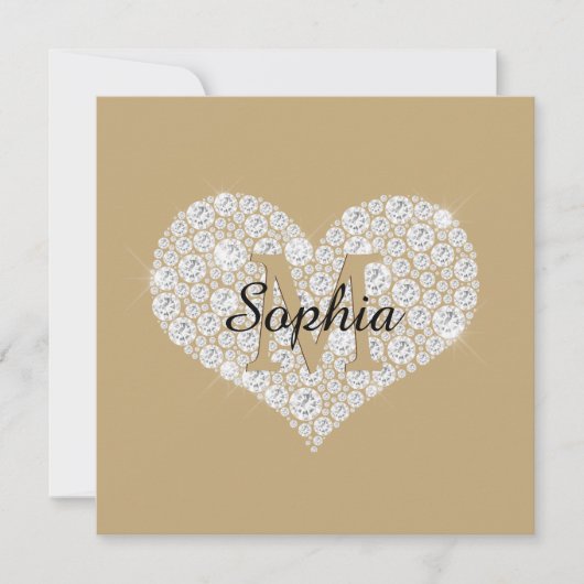 Grosses Diamantherz, Goldmonogramm, Skriptname Einladung (Vorderseite)