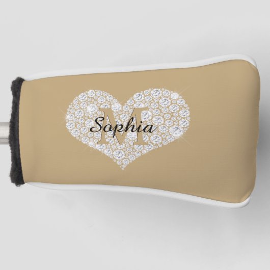 Grosses Diamantherz, Goldmonogramm, Skriptname Golf Headcover (Vorderseite)