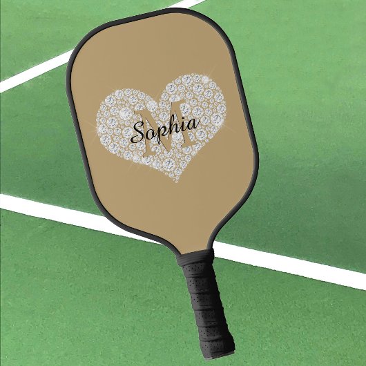 Grosses Diamantherz, Goldmonogramm, Skriptname Pickleball Schläger
