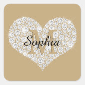 Grosses Diamantherz, Goldmonogramm, Skriptname Quadratischer Aufkleber (Vorderseite)