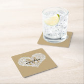 Grosses Diamantherz, Goldmonogramm, Skriptname Rechteckiger Pappuntersetzer (Vor Ort)