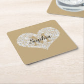 Grosses Diamantherz, Goldmonogramm, Skriptname Rechteckiger Pappuntersetzer (angewinkelt)