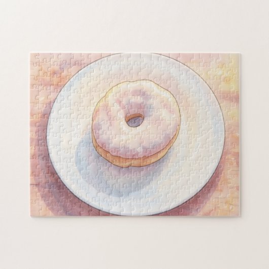 Großes Donut auf einem Teller Kunstpuzzle Puzzle (Horizontal)