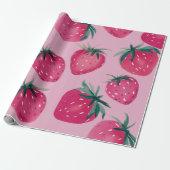 Grosses Druck Erdbeerpackung Erdbeeren in Rosa Geschenkpapier (Ungerollt)