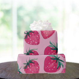 Grosses Druck Erdbeerpackung Erdbeeren in Rosa Geschenkpapier