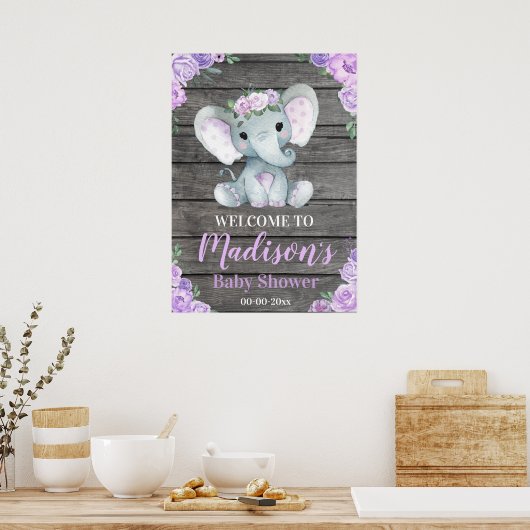 Großes Elefantenwillkommenszeichen, Girl-Duschplak Poster (Küche)