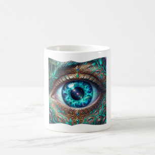 Großes elektrisch blaues Auge in einer Fantasy-Sze Kaffeetasse