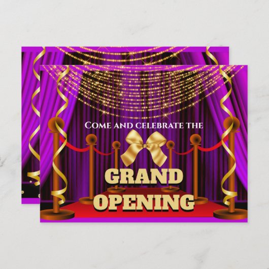 Großes Eröffnen des lila goldfarbenen VIP-Party  Ankündigungspostkarte (Vorne/Hinten)