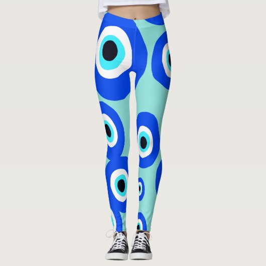 Großes Evil Eye Lucky Charm Blau Gemustert Leggings (Vorderseite)