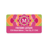 Grosses farbiges Blume-Design mit Monogramm Adressaufkleber (Vorne)