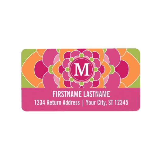 Grosses farbiges Blume-Design mit Monogramm Adressaufkleber (Vorne)