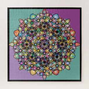 Großes farbiges Mandala 4-Quadrat: Auberginegrün Puzzle