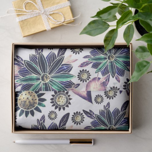 Grosses, farbiges Retro-Blume-Muster Seidenpapier (Geschenk)