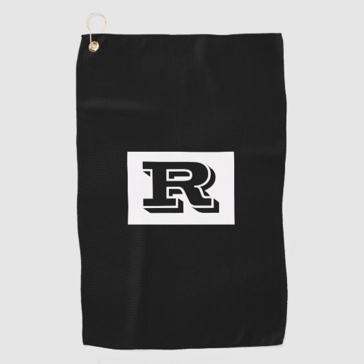 Grosses, feines, schwarzes Monogramm, schwarzer Go Golfhandtuch (Vorderseite)