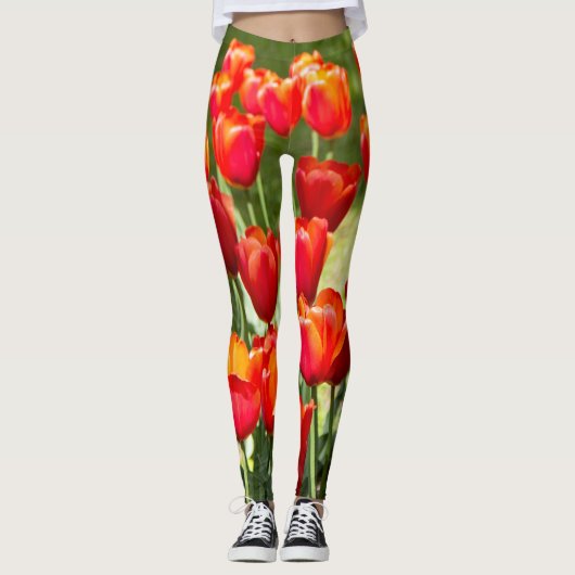 Grosses Feld roter Tulpen Leggings (Vorderseite)