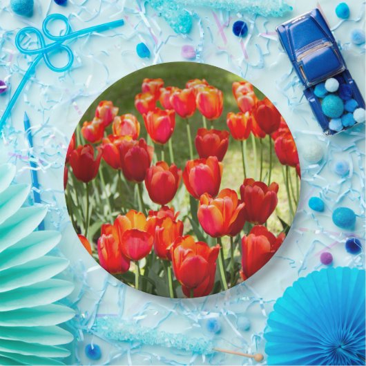 Grosses Feld roter Tulpen Pappteller (Party)
