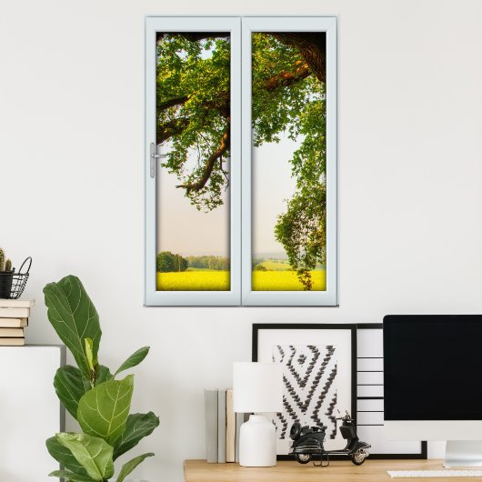 Großes Fenster mit Eichenbaum mit Anzeige Poster (Heimbüro)